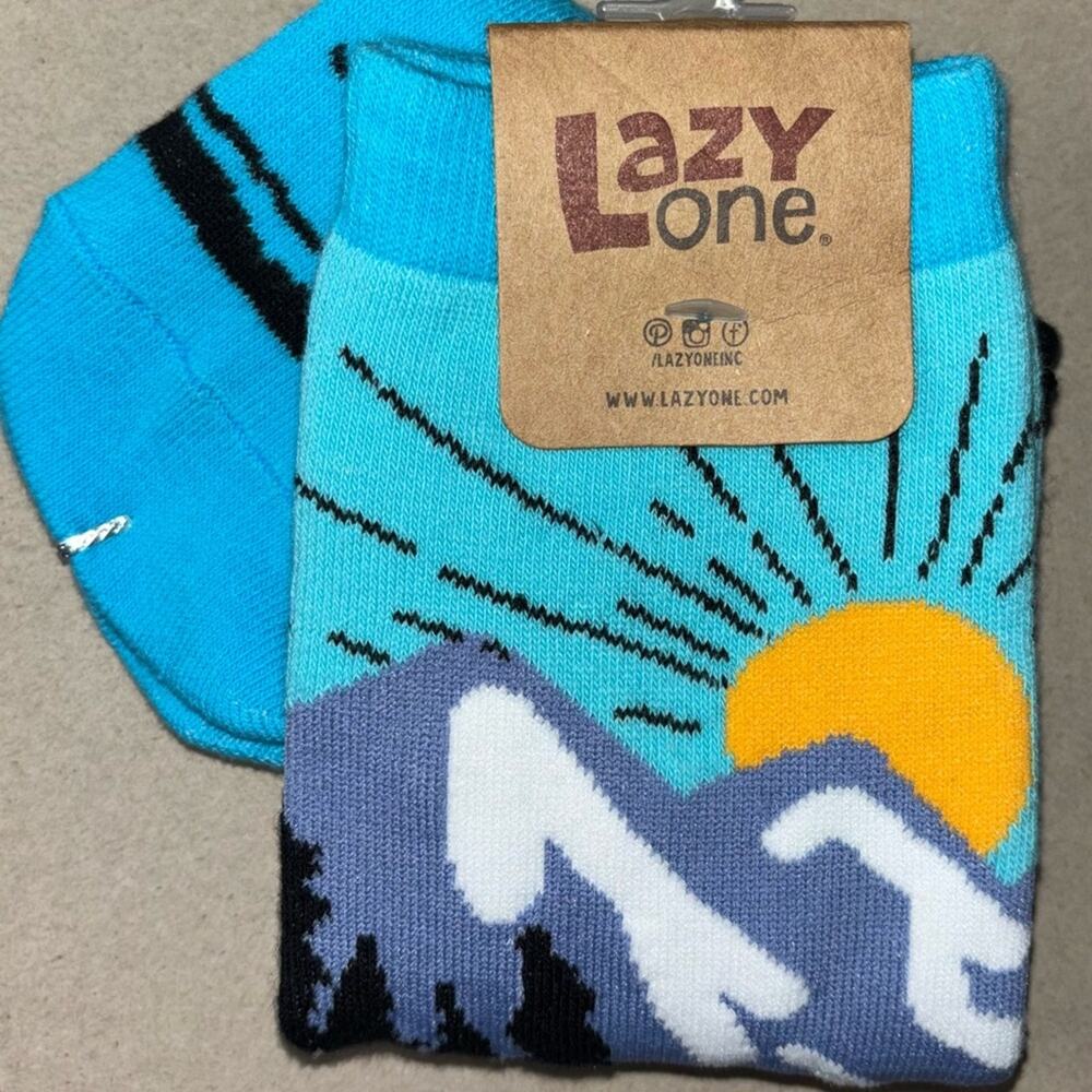 NWT Lazy One MOUNTAIN BOUND Crew Sock Unisex Women's 5-10 | Mens 4-8 blue/black - Picture 9 of 16